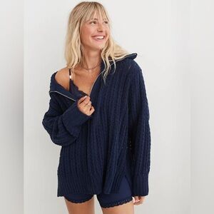Aerie Cable Car Quarter Zip Sweater